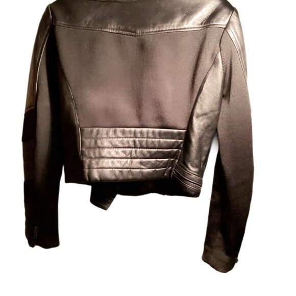 Zara Black Vegan Leather Jacket double breasted Zipper Stretch Sleek Design L - Picture 3 of 6